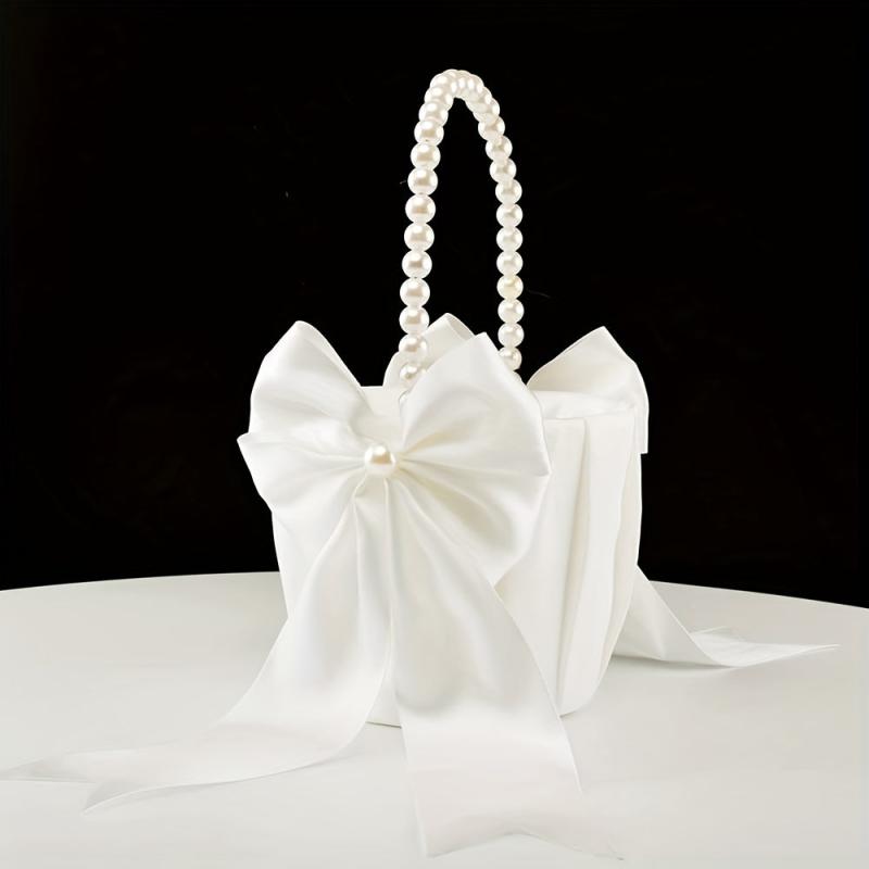 Pearl Handle Flower Girl Basket & Ring Pillow Set for Weddings