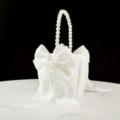 Pearl Handle Flower Girl Basket & Ring Pillow Set for Weddings