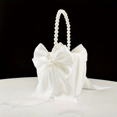 Pearl Handle Flower Girl Basket & Ring Pillow Set for Weddings