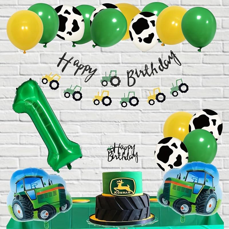 4pcs Green Tractor Foil Balloons for Farm Animals Theme Party
