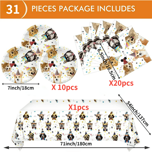 31pcs Dog Birthday Party Supplies Puppy Party Tableware For Decorations