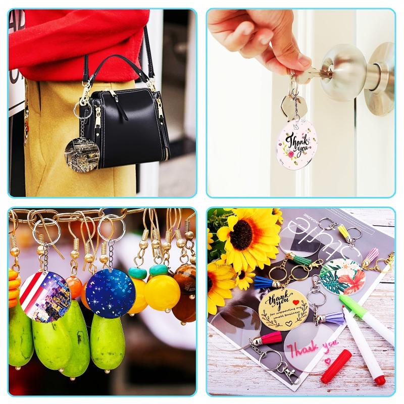120pcs Acrylic Keychain Blanks Set Clear Round Disc Ornament Blanks