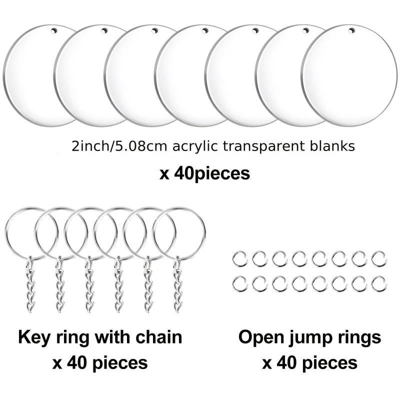 120pcs Acrylic Keychain Blanks Set Clear Round Disc Ornament Blanks