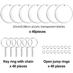 120pcs Acrylic Keychain Blanks Set Clear Round Disc Ornament Blanks