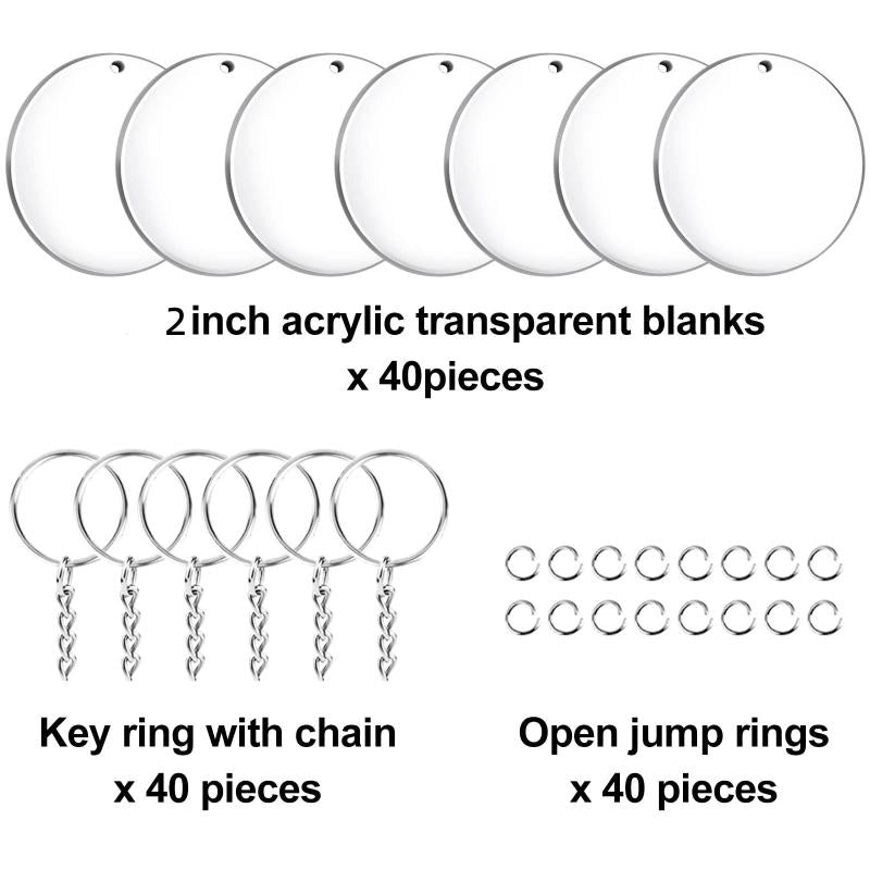 120pcs Acrylic Keychain Blanks Set Clear Round Disc Ornament Blanks
