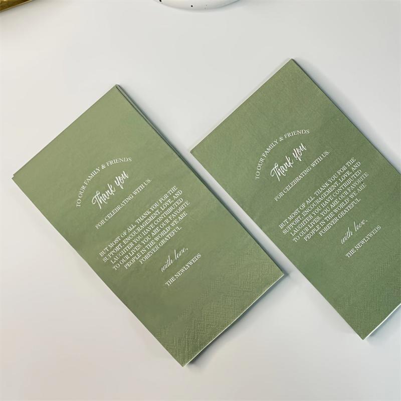 20pcs Green Wedding Paper Napkins, Texting Printed Decor Paper Guest Towels