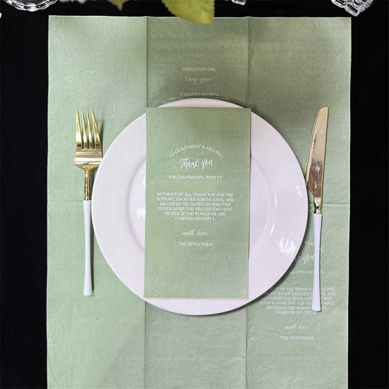 20pcs Green Wedding Paper Napkins, Texting Printed Decor Paper Guest Towels