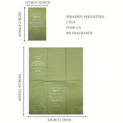 20pcs Green Wedding Paper Napkins, Texting Printed Decor Paper Guest Towels