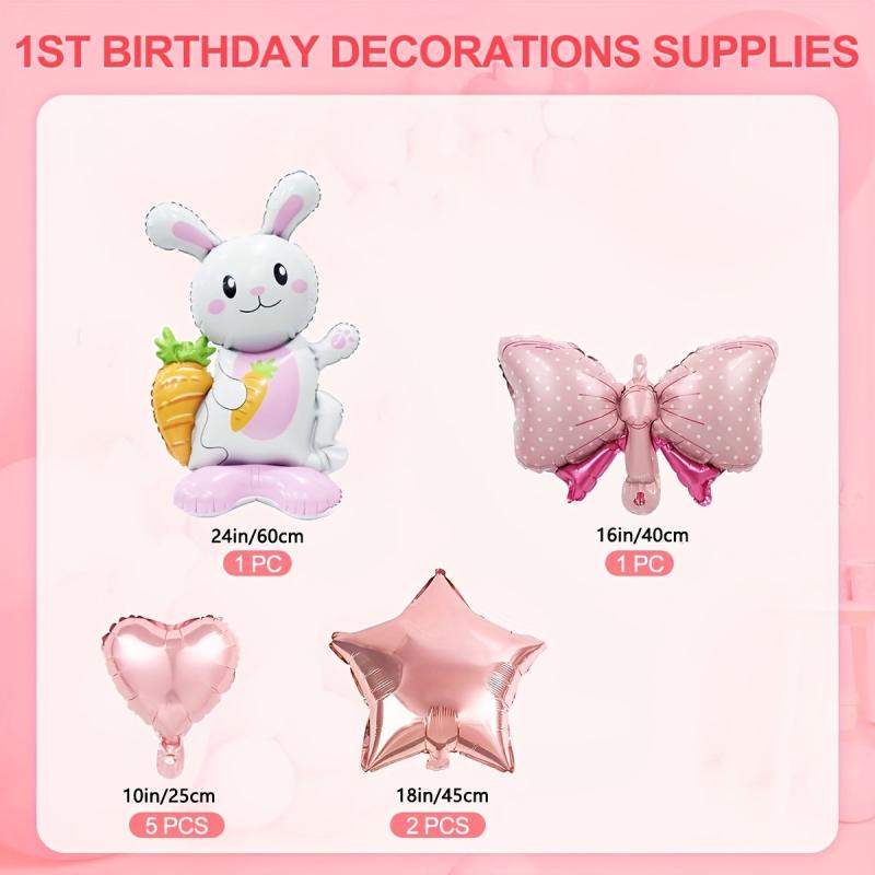 105 Pcs Rabbit Balloon Decor Pink Arch Kit Happy 1st Anniversary Bi