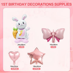 105 Pcs Rabbit Balloon Decor Pink Arch Kit Happy 1st Anniversary Bi