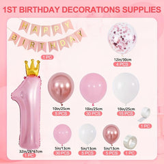 105 Pcs Rabbit Balloon Decor Pink Arch Kit Happy 1st Anniversary Bi
