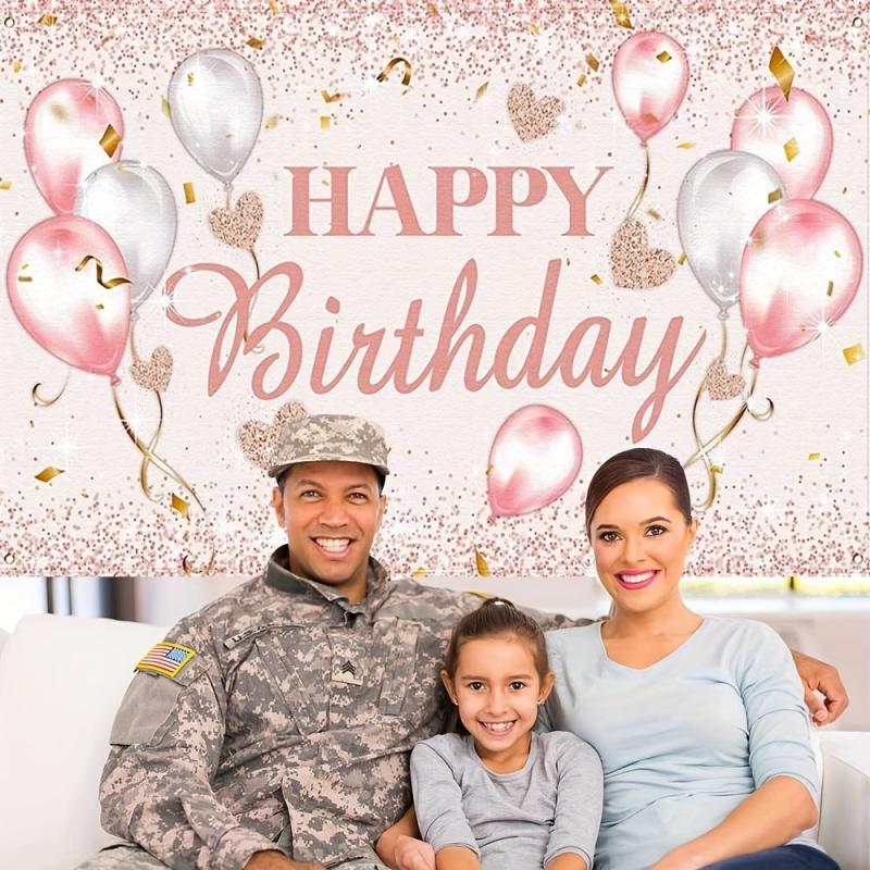 Happy Birthday Party Decorations Supplies Backdrop Pink Rose Gold