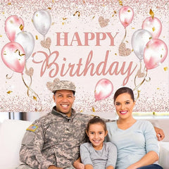 Happy Birthday Party Decorations Supplies Backdrop Pink Rose Gold