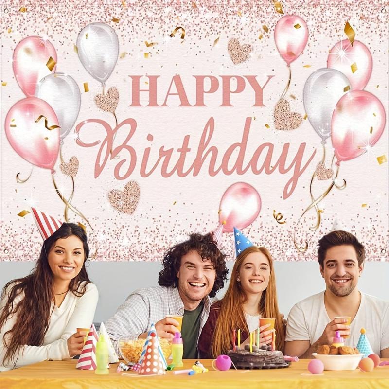Happy Birthday Party Decorations Supplies Backdrop Pink Rose Gold