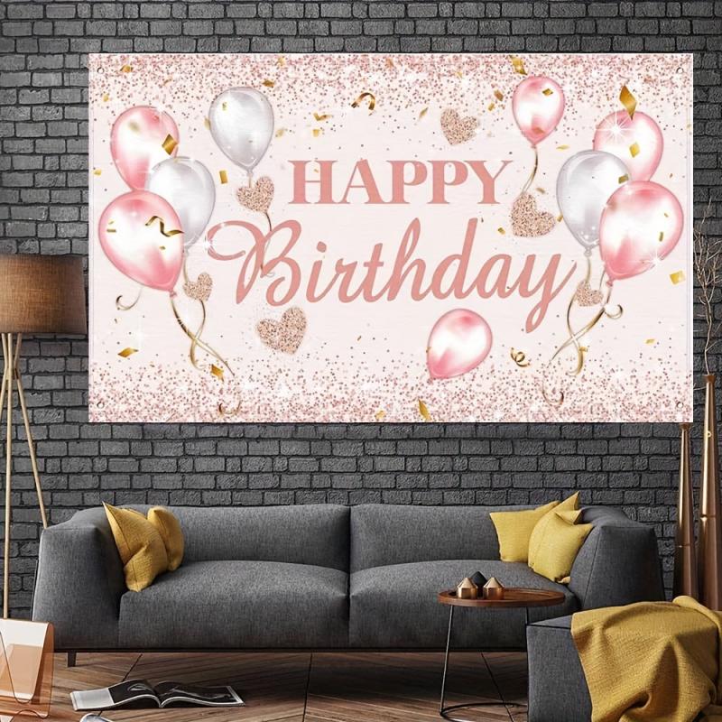 Happy Birthday Party Decorations Supplies Backdrop Pink Rose Gold