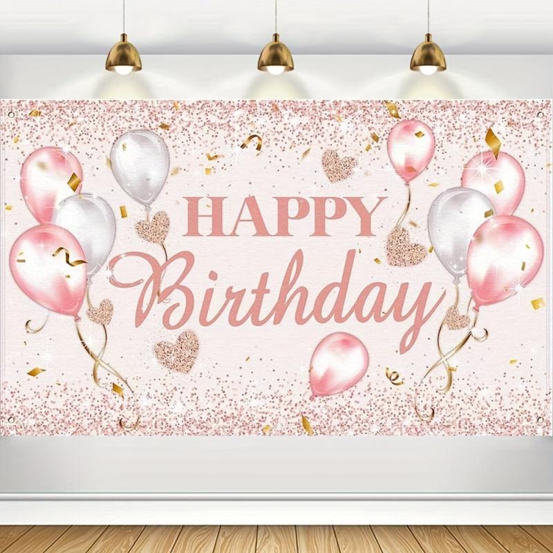 Happy Birthday Party Decorations Supplies Backdrop Pink Rose Gold