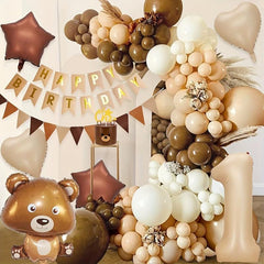 Boho Bear 1st Birthday Decor Set Giant Bear Foil Balloon Burnt 1 Number & Beige