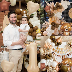 Boho Bear 1st Birthday Decor Set Giant Bear Foil Balloon Burnt 1 Number & Beige