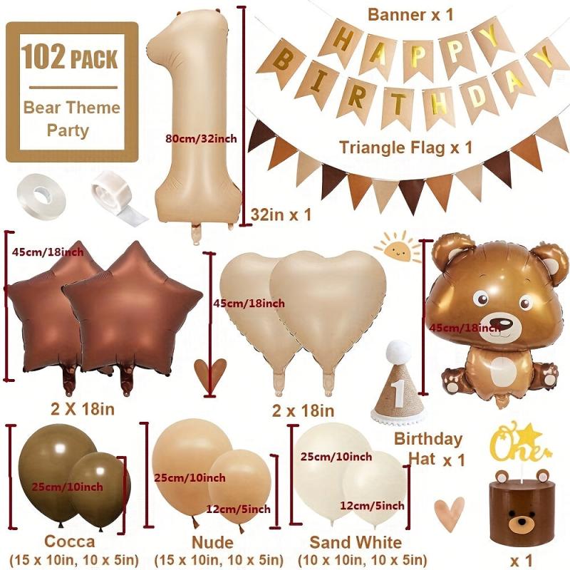 Boho Bear 1st Birthday Decor Set Giant Bear Foil Balloon Burnt 1 Number & Beige