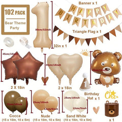 Boho Bear 1st Birthday Decor Set Giant Bear Foil Balloon Burnt 1 Number & Beige