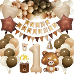 Boho Bear 1st Birthday Decor Set Giant Bear Foil Balloon Burnt 1 Number & Beige