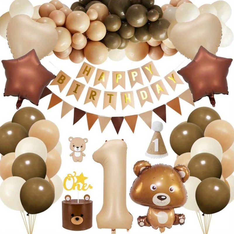 Boho Bear 1st Birthday Decor Set Giant Bear Foil Balloon Burnt 1 Number & Beige