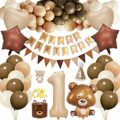 Boho Bear 1st Birthday Decor Set Giant Bear Foil Balloon Burnt 1 Number & Beige