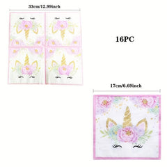 16pcs Unicorn Birthday Party Napkins Kids Disposable Napkins Supplies
