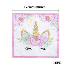 16pcs Unicorn Birthday Party Napkins Kids Disposable Napkins Supplies