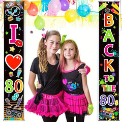 2pcs 80s Party Decorations Scene Setters I Love 80s Door Sign