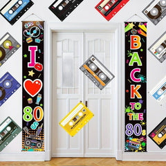 2pcs 80s Party Decorations Scene Setters I Love 80s Door Sign