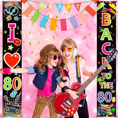 2pcs 80s Party Decorations Scene Setters I Love 80s Door Sign