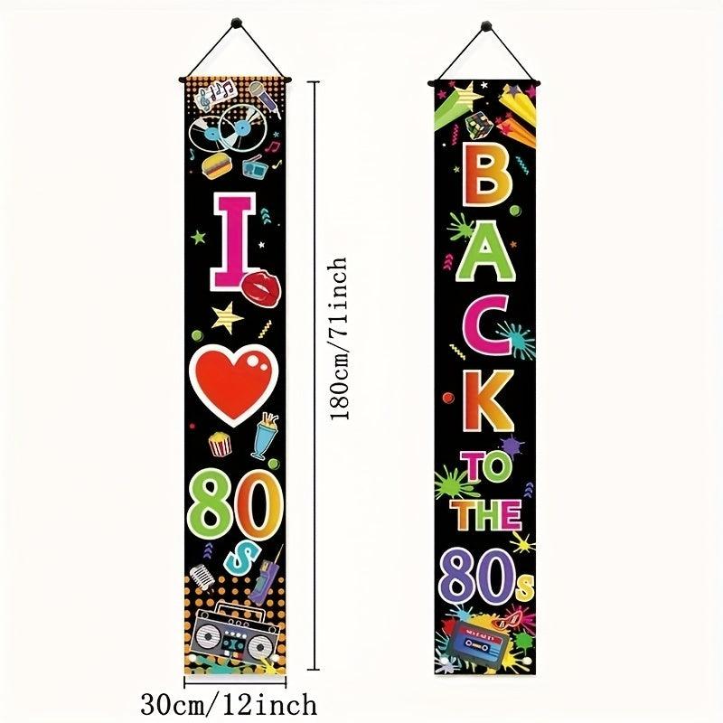 2pcs 80s Party Decorations Scene Setters I Love 80s Door Sign