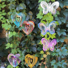 Heart Butterfly Wind Spinner Hanging Ornament for Home and Garden