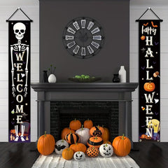 Halloween Decor Banners Porch Welcome Sign Happy Halloween Door Banners