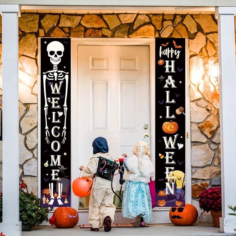 Halloween Decor Banners Porch Welcome Sign Happy Halloween Door Banners