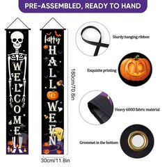 Halloween Decor Banners Porch Welcome Sign Happy Halloween Door Banners