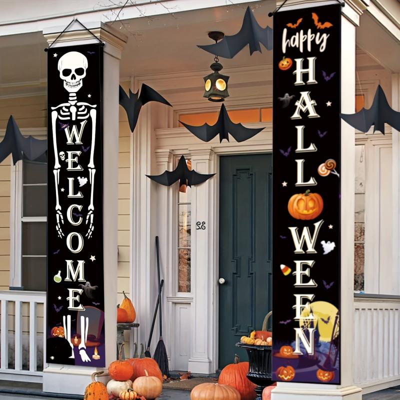 Halloween Decor Banners Porch Welcome Sign Happy Halloween Door Banners