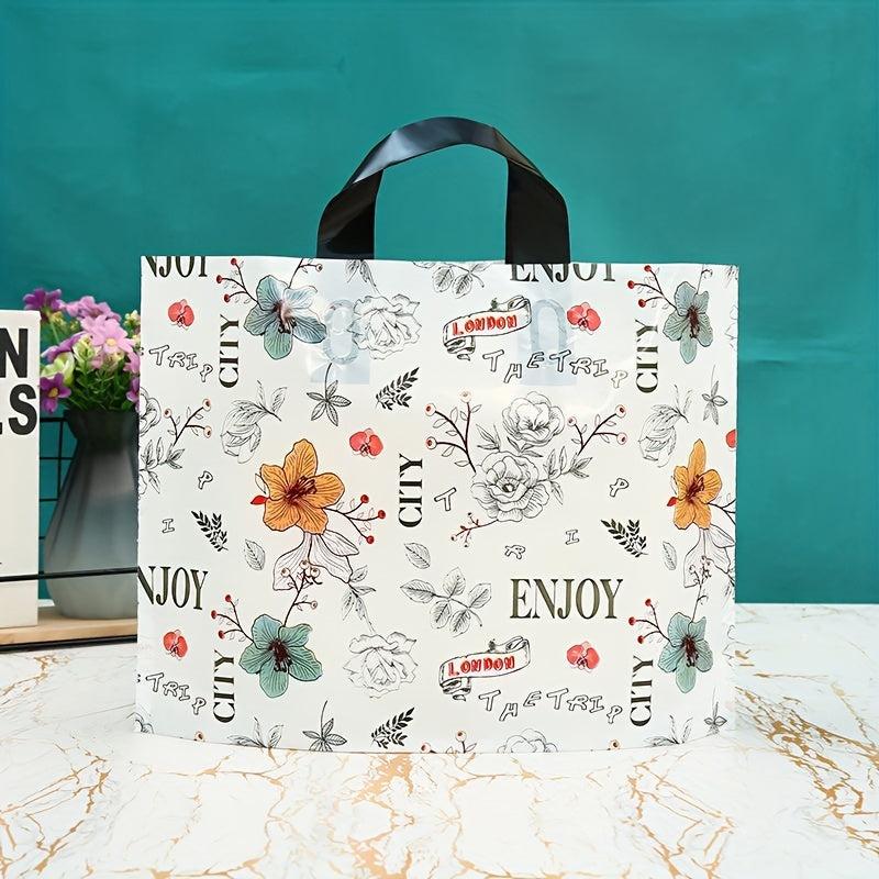 5pcs Flower Printed Plastic Tote Bags British Style Party Favor Bags