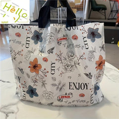 5pcs Flower Printed Plastic Tote Bags British Style Party Favor Bags