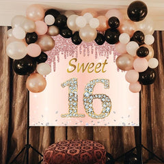Sweet 16th Birthday Banner Rose Golden Pink Sweet Sixteen Party Sign