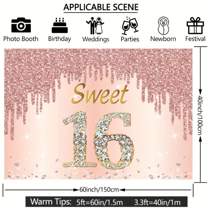 Sweet 16th Birthday Banner Rose Golden Pink Sweet Sixteen Party Sign