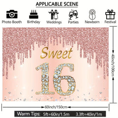 Sweet 16th Birthday Banner Rose Golden Pink Sweet Sixteen Party Sign