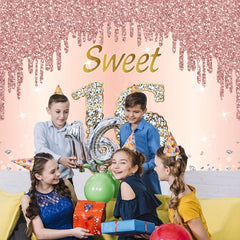 Sweet 16th Birthday Banner Rose Golden Pink Sweet Sixteen Party Sign