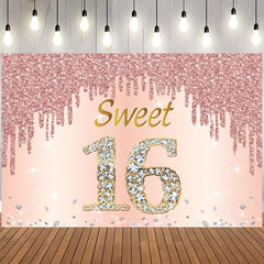 Sweet 16th Birthday Banner Rose Golden Pink Sweet Sixteen Party Sign