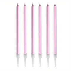 6pcs Long Thin Cake Candles Metallic Birthday Cake Decorations