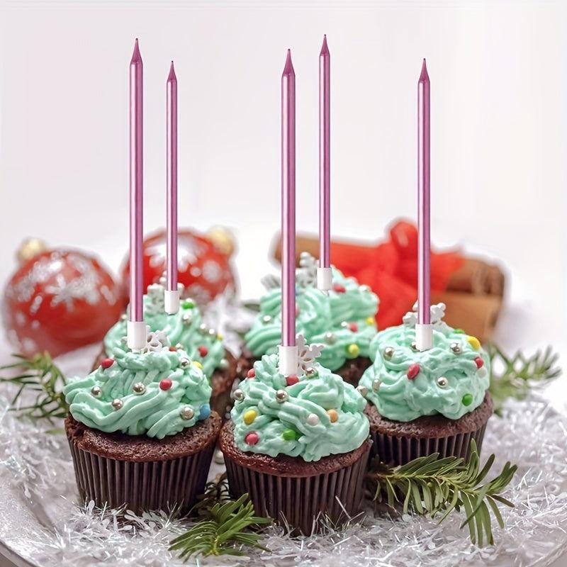 6pcs Long Thin Cake Candles Metallic Birthday Cake Decorations