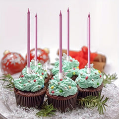 6pcs Long Thin Cake Candles Metallic Birthday Cake Decorations