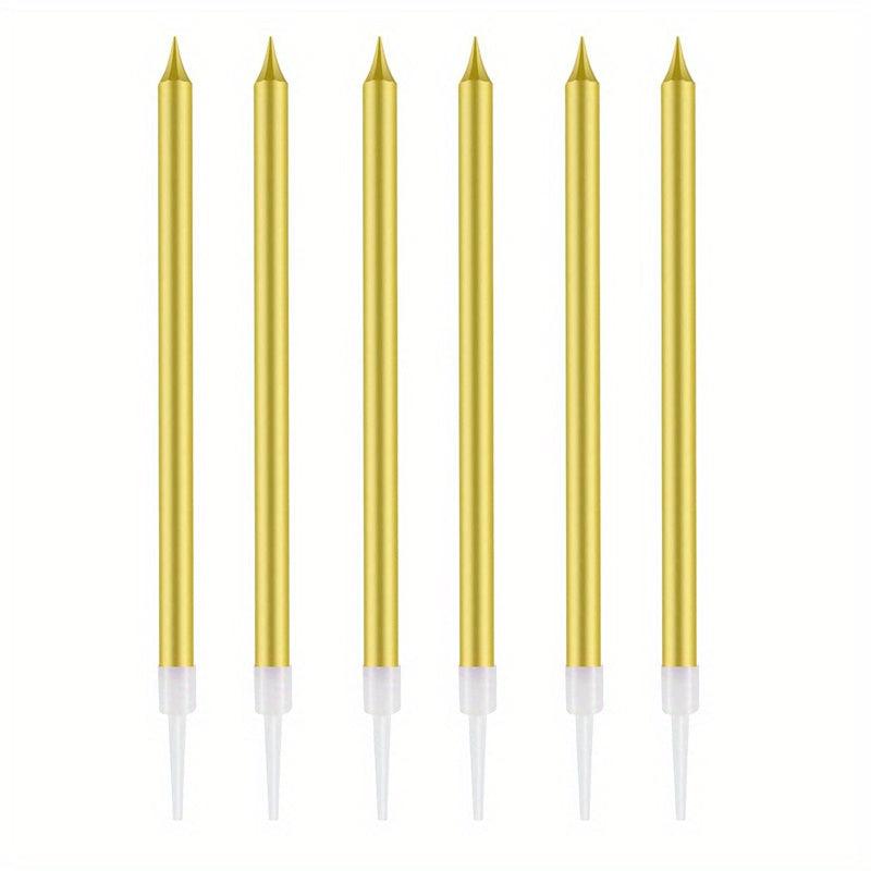6pcs Long Thin Cake Candles Metallic Birthday Cake Decorations