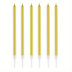 6pcs Long Thin Cake Candles Metallic Birthday Cake Decorations